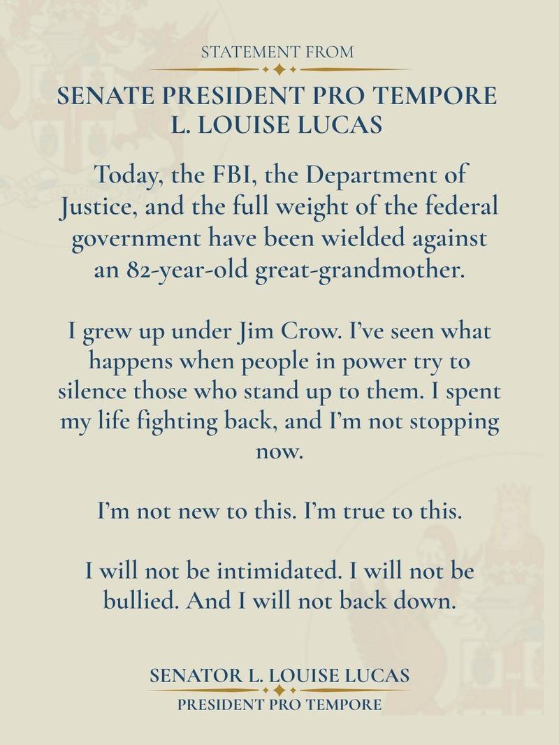 L. Louise Lucas statement as printed in the article