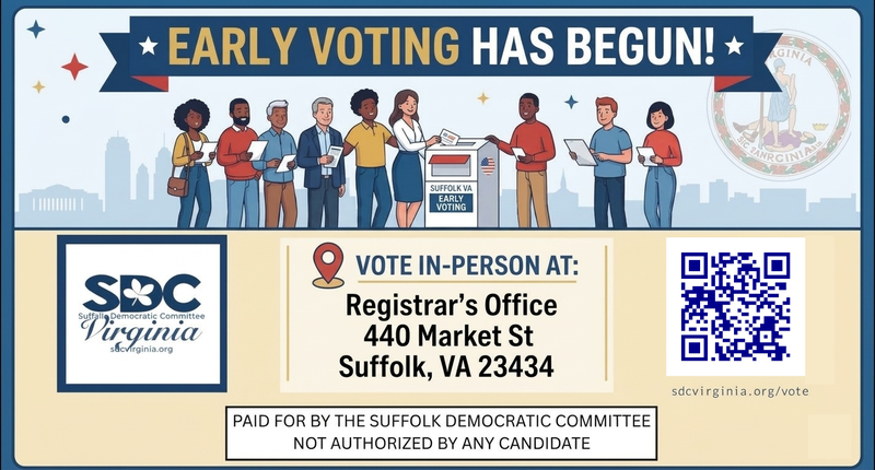 Info about early voting.  Same info as in the post.  Includes a QR code to https://sdcvirginia.org/vote