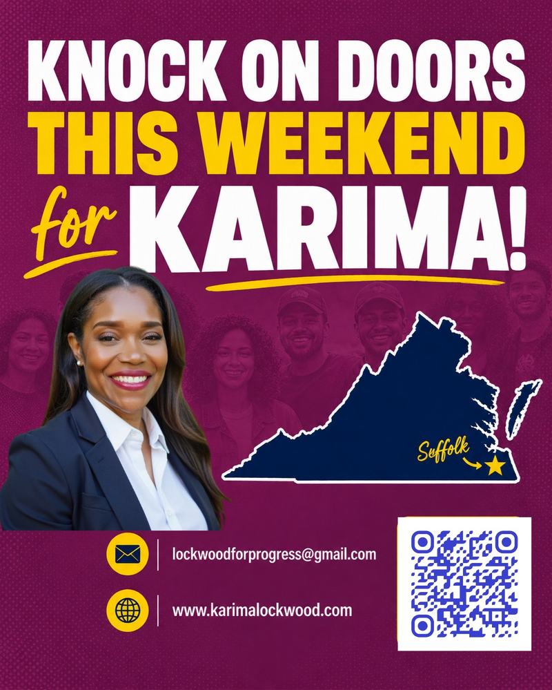 Knock on doors this weekend for Karima - with barcode to karimalockwood.com/get-involved