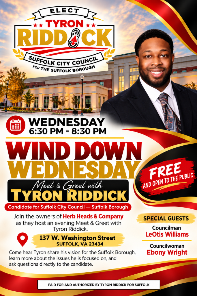 Flyer for the Tyron Riddick "Wind Down Wednesday" event.  Text is in the post